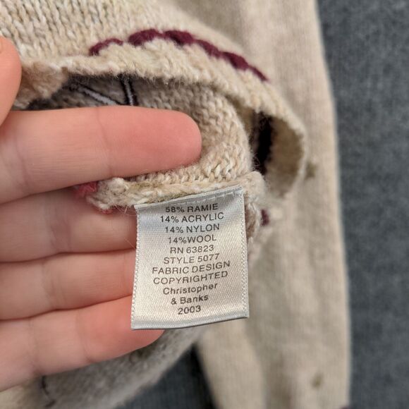 Christopher & Banks Hand Embroidered Sweater Womens Size M Tan Wool Blend - Picture 12 of 12